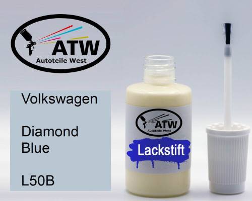 Volkswagen, Diamond Blue, L50B: 20ml Lackstift, von ATW Autoteile West.